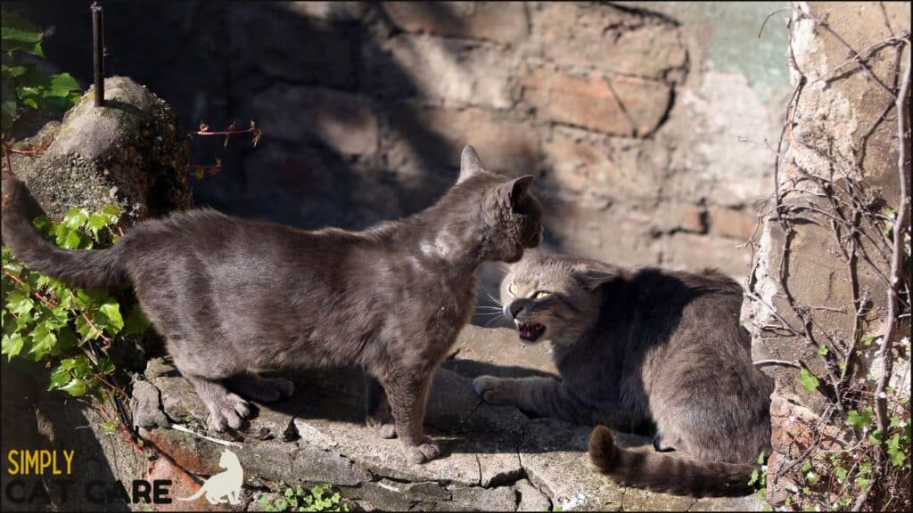 Two cats approaching each other