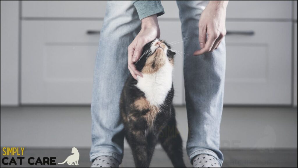 A cat head bunting their owner