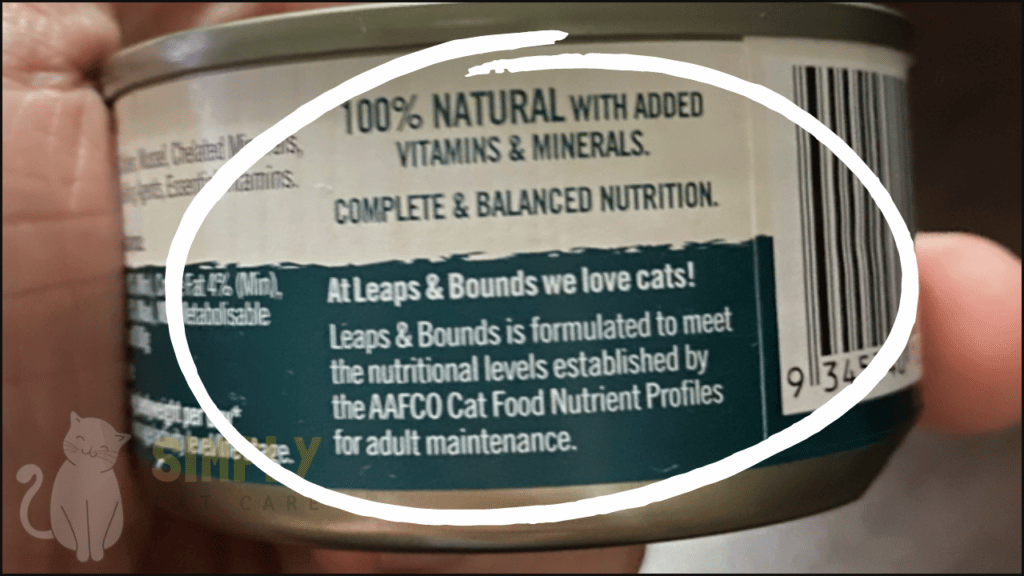 The back of a cat food label showing the statement of nutritional adequacy