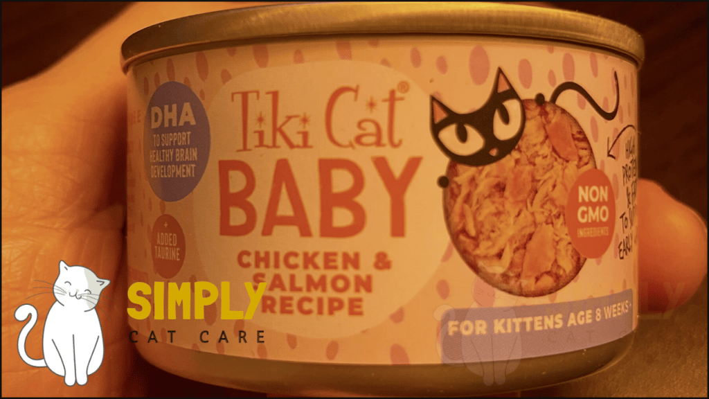 A close up look at Tiki Baby Cat chicken & salmon recipe.