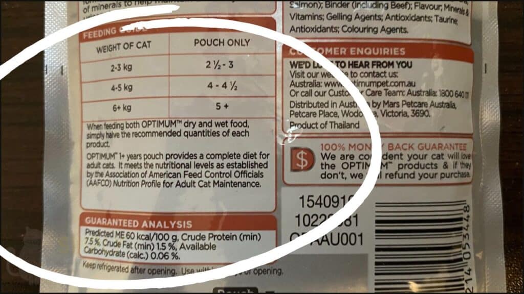 An example of a statement of nutritional adequacy on a cat food label.