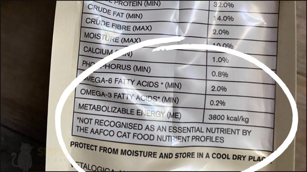 Calorie content for a dry cat food