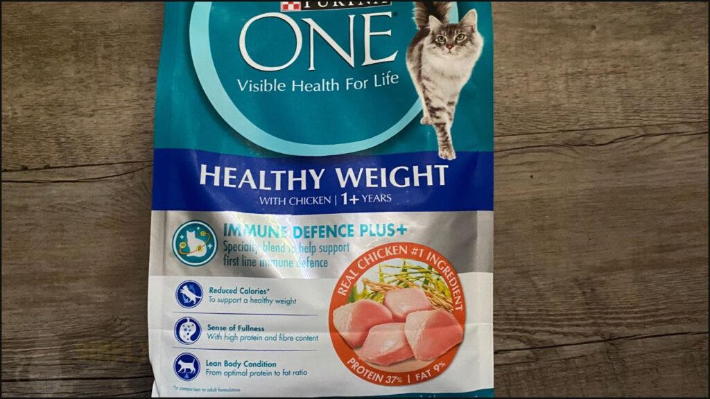 Front label for Purina One healthy weight with chicken dry cat food