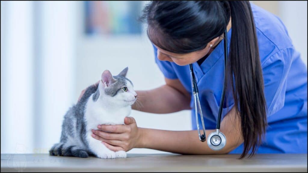 A vet treating a cat