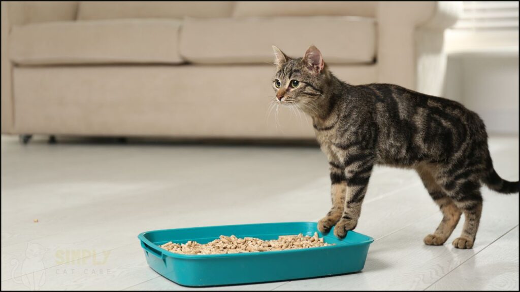 A cat with a litter tray