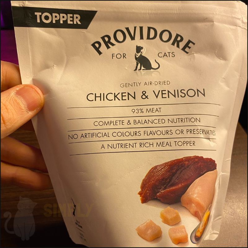 A close up of Providore cat food