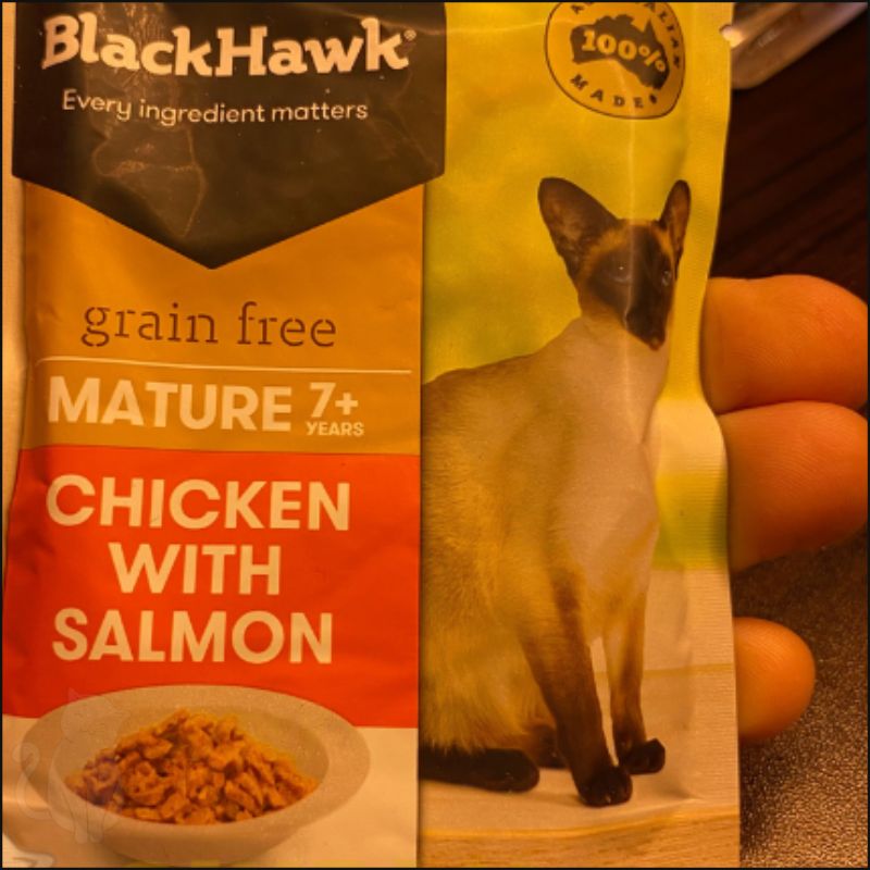 Close up of Black Hawk cat food
