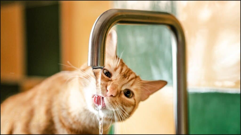 A cat drinking from a tap