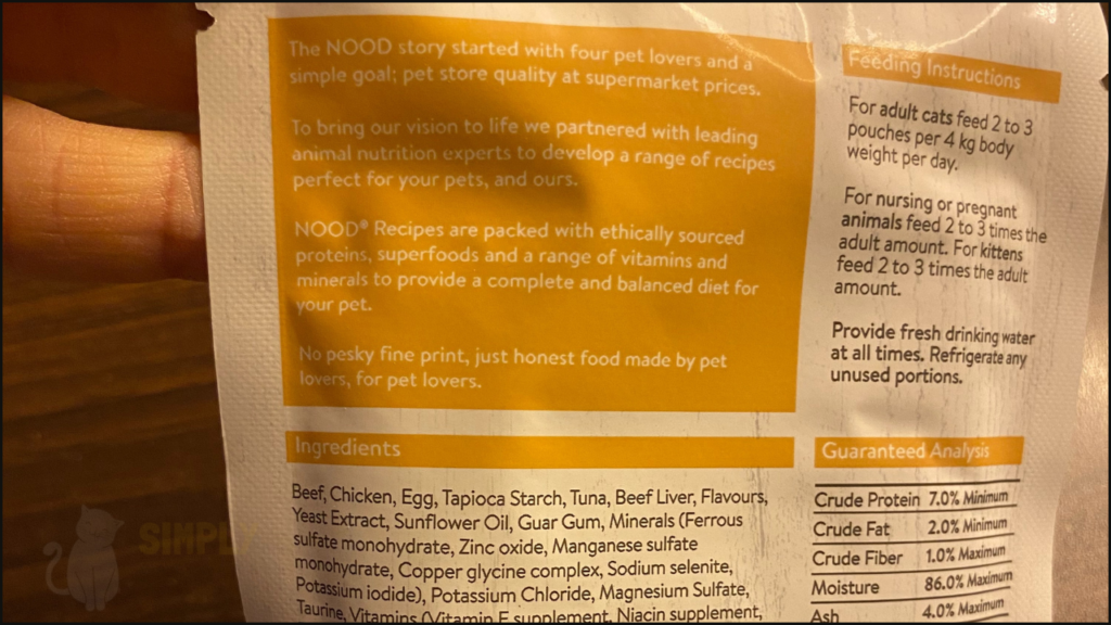 Nood wet cat food label