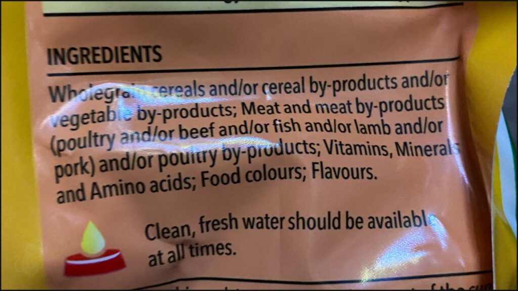 A cat food ingredient list