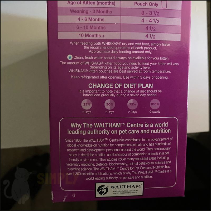 Whiskas wet kitten food feeding guidelines