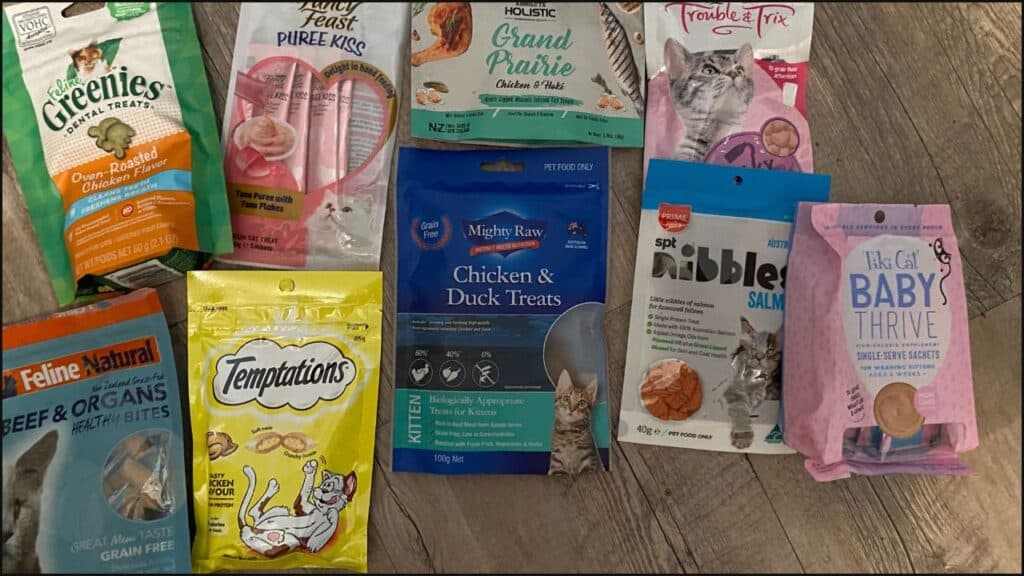 A range of cat treats found in Australia