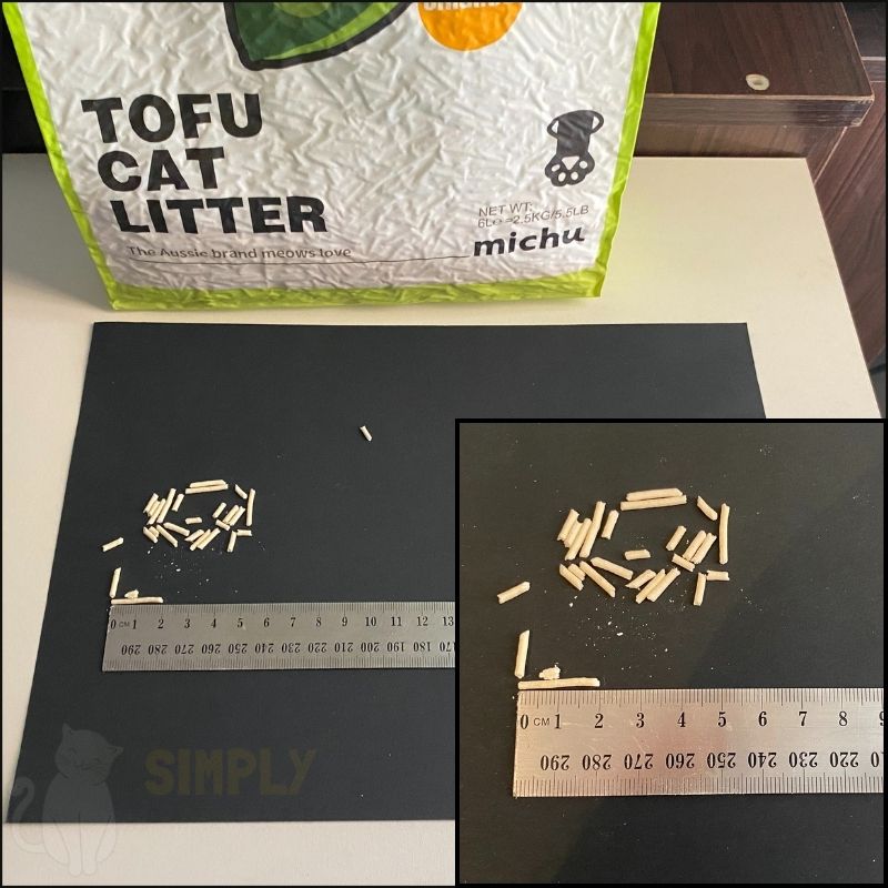 A picture showing the size of Michu original tofu cat litter granules (C) Simply Cat Care