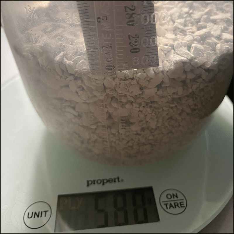 Photo showing the density of Chandler original cat litter in a measuring jug (C) Simply Cat Care